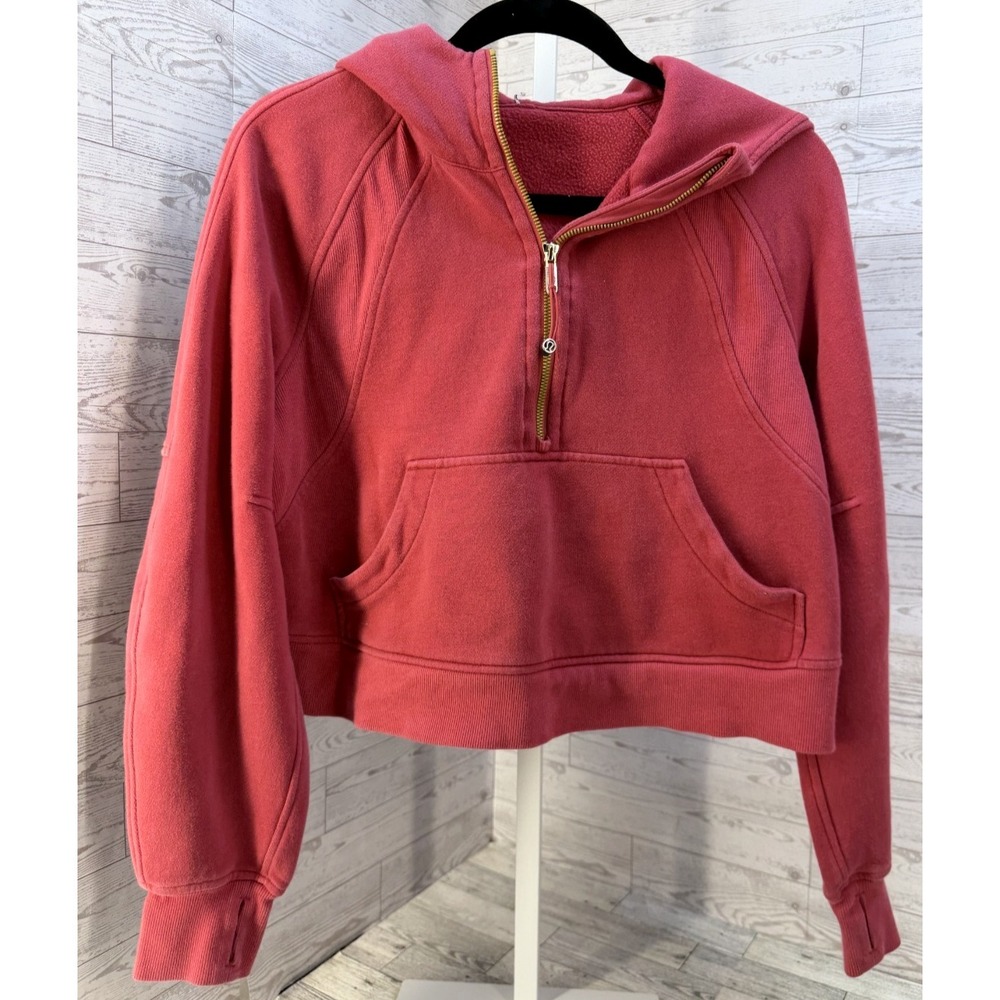 Lululemon Womens Scuba Oversized Half Zip Cropped Hoodie Magenta Smoke Gold XS/S - Picture 2 of 9